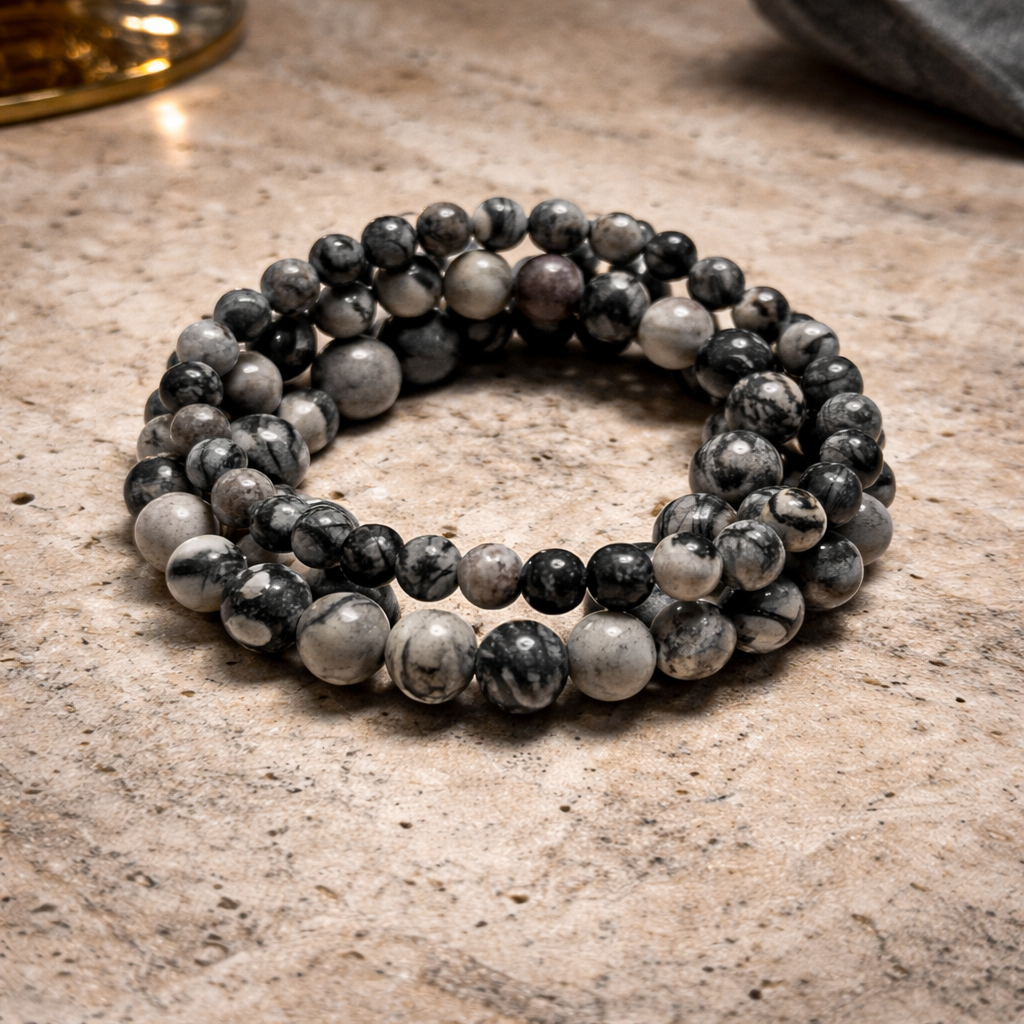 Obsidian Muse Black Picasso Stone Bracelet