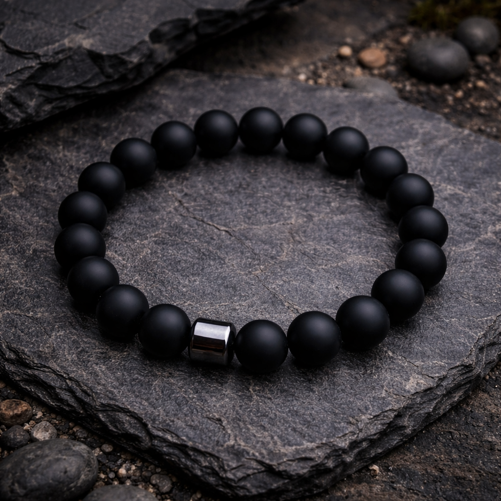 Obsidian Noir, Matte Agate & Hematite Bracelet
