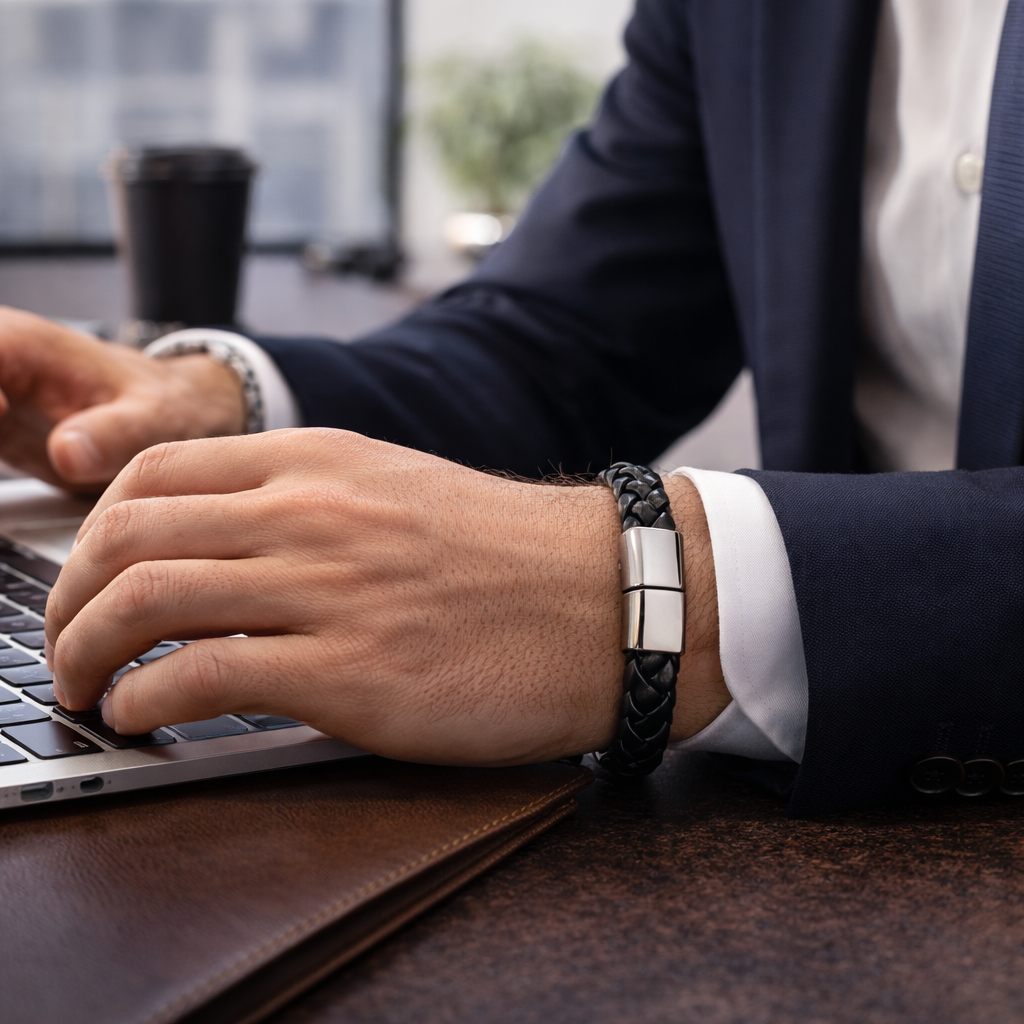 Argent Noir Leather Bracelet