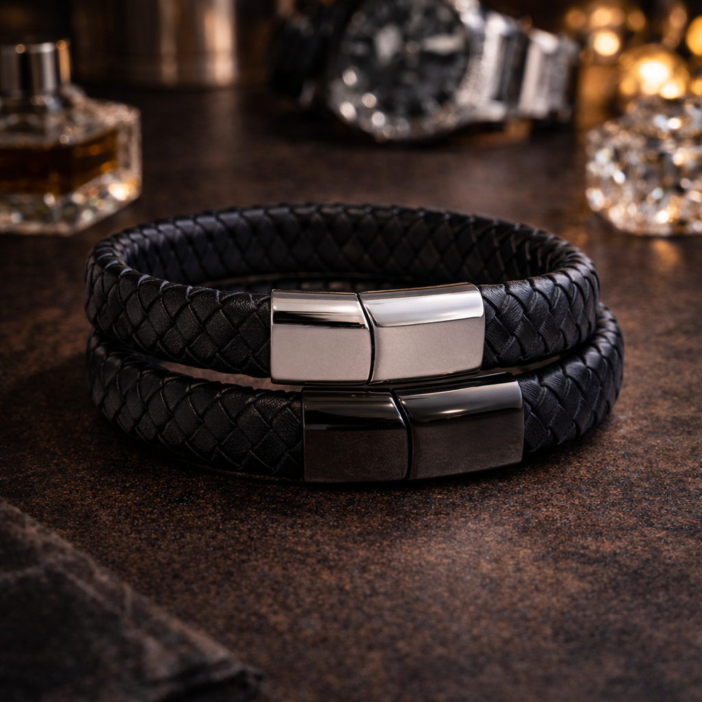 Argent Noir Leather Bracelet