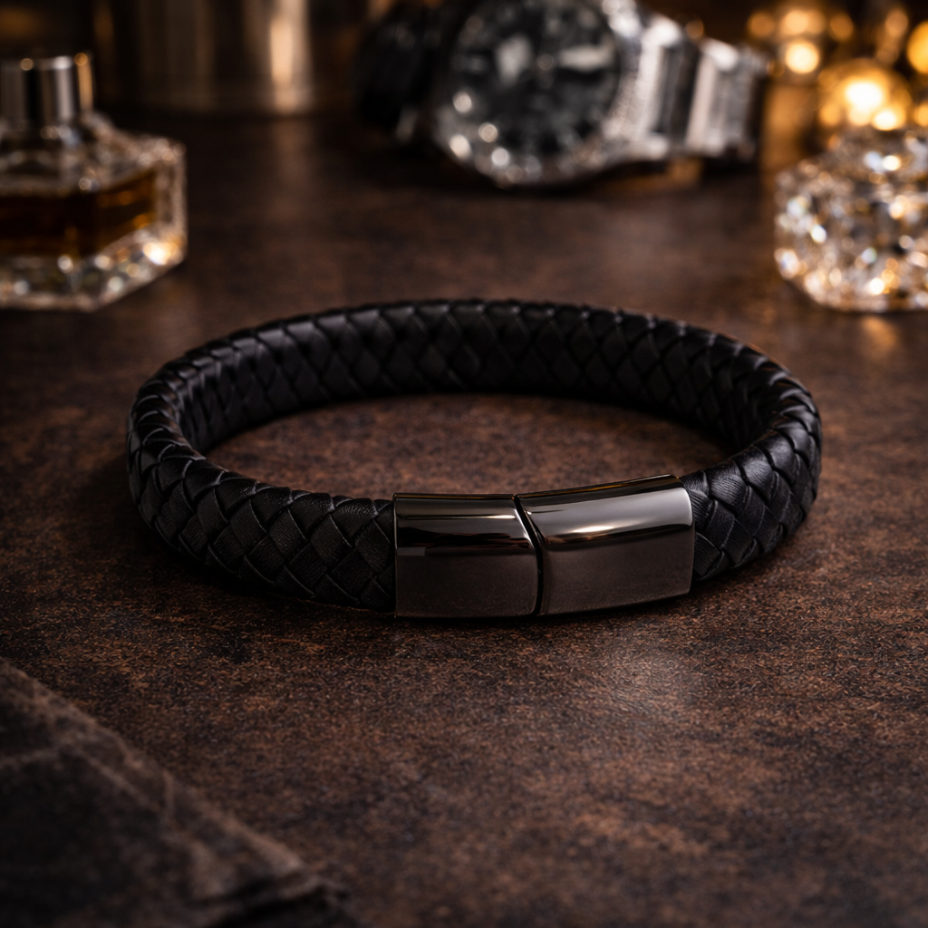 Argent Noir Leather Bracelet