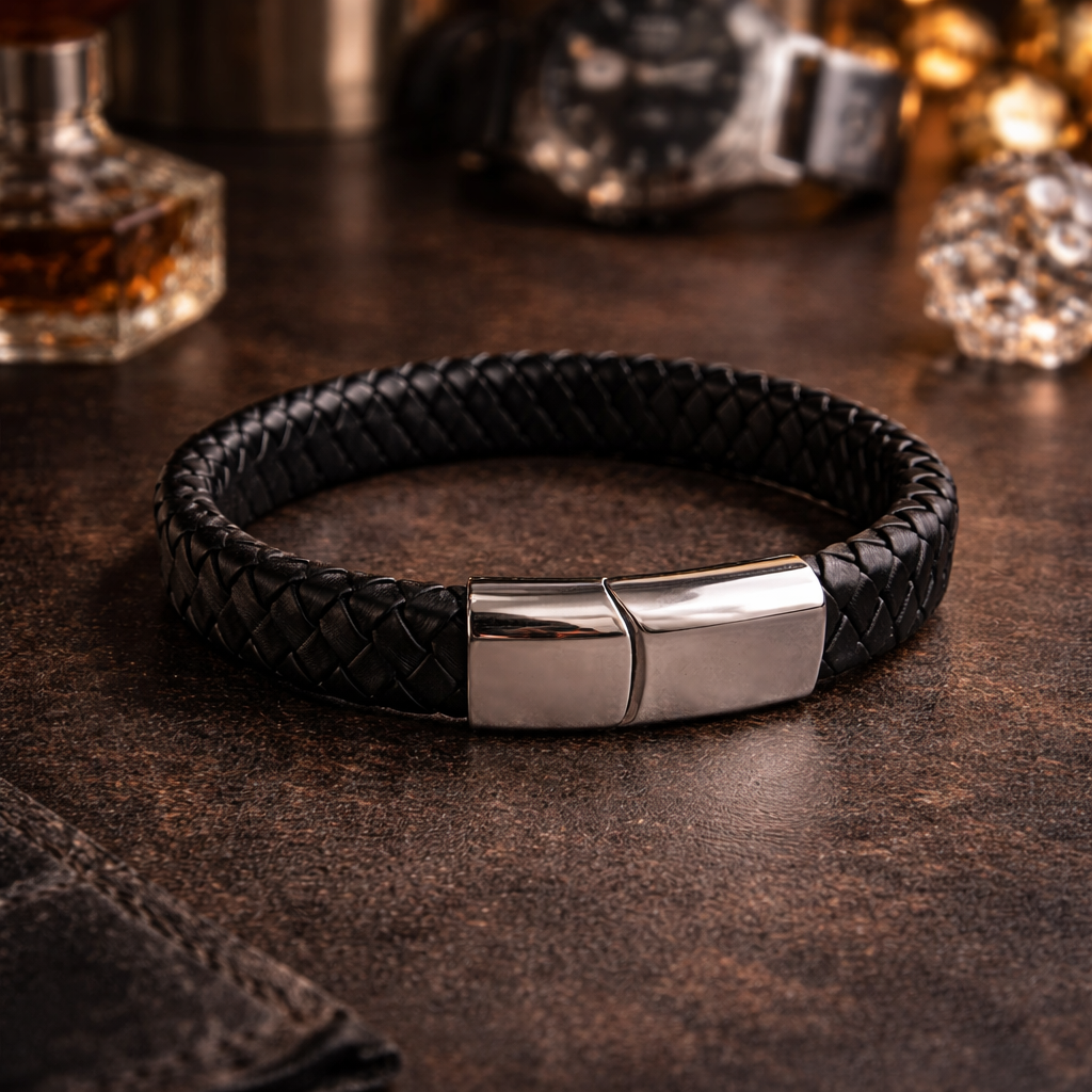 Argent Noir Leather Bracelet