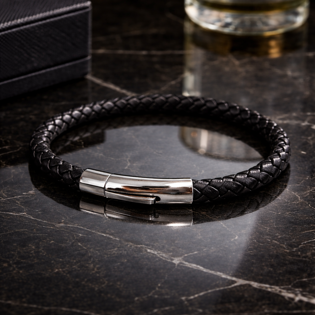 Aegis Noir Leather Bracelet