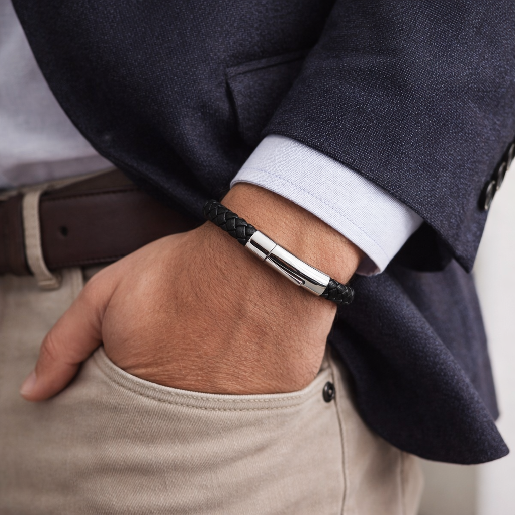 Aegis Noir Leather Bracelet