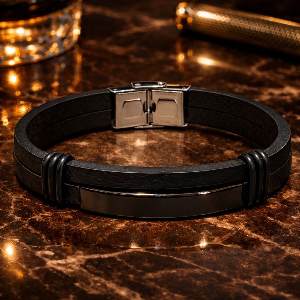 Nocturne Obsidian Leather Bracelet