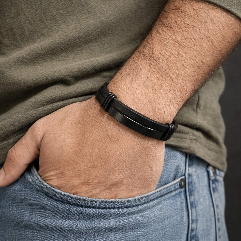 Nocturne Obsidian Leather Bracelet