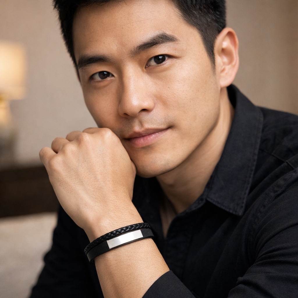 Noir Crest Leather Bracelet