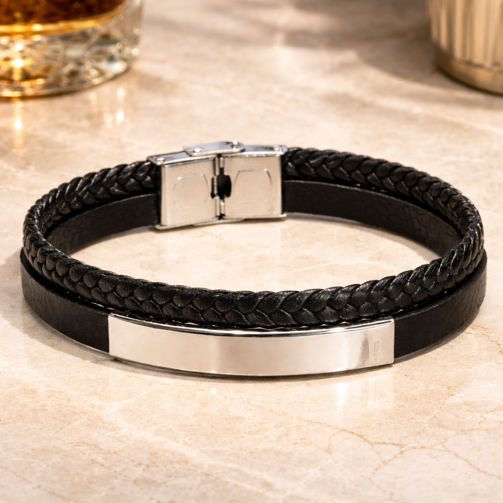 Noir Crest Leather Bracelet