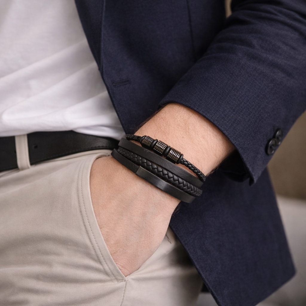 Noir Ascend Leather Bracelet