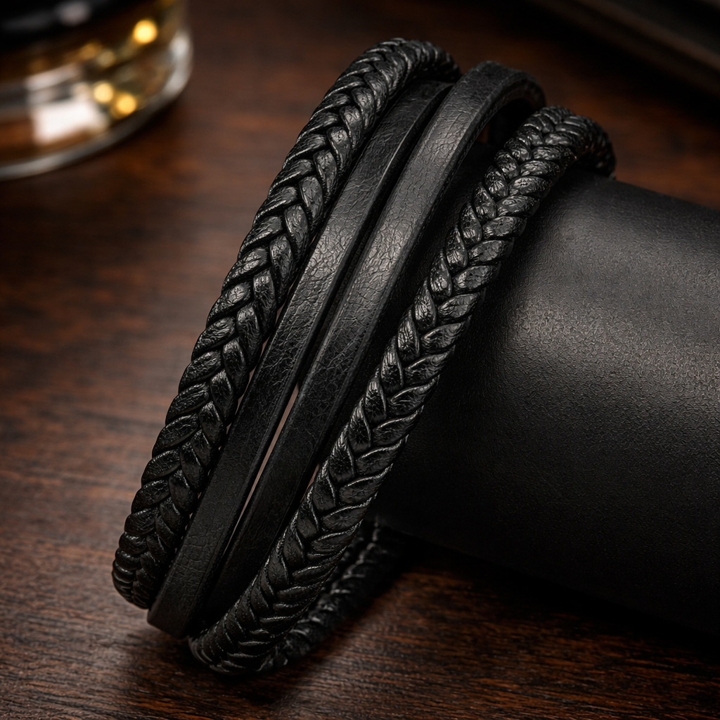 Obsidian Forge Leather Bracelet